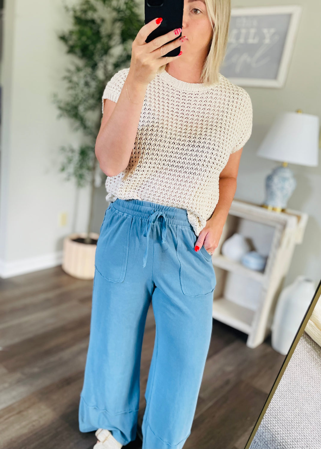 Dusty Blue Wide Leg Cropped Pants