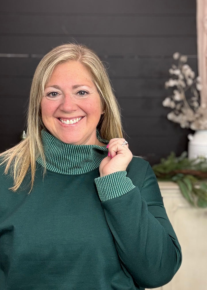 Hunter Green - Mock Neck with Side Collar Slit