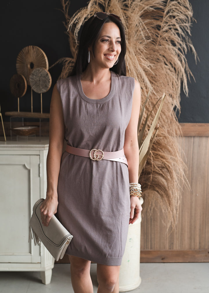 Turtle Neck Midi Dress Set - Mocha and Cream