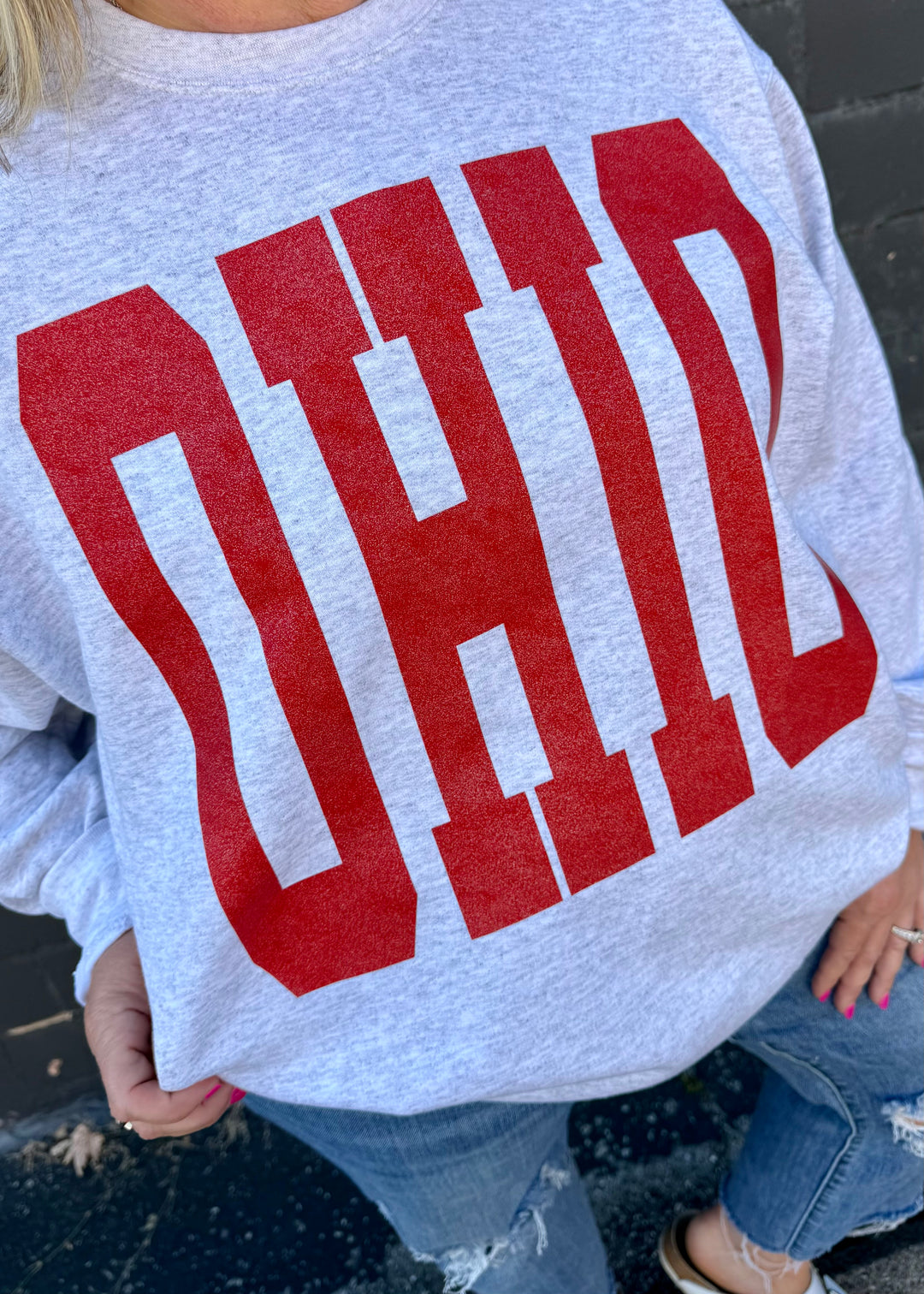 OHIO RED GLITTER LARGE PRINT - GRAPHIC PULLOVER - MADE TO ORDER