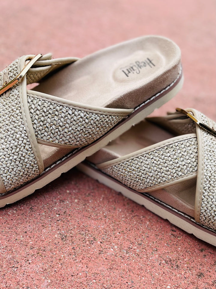"Booked" Woven Cross Strap Design Slide Sandal