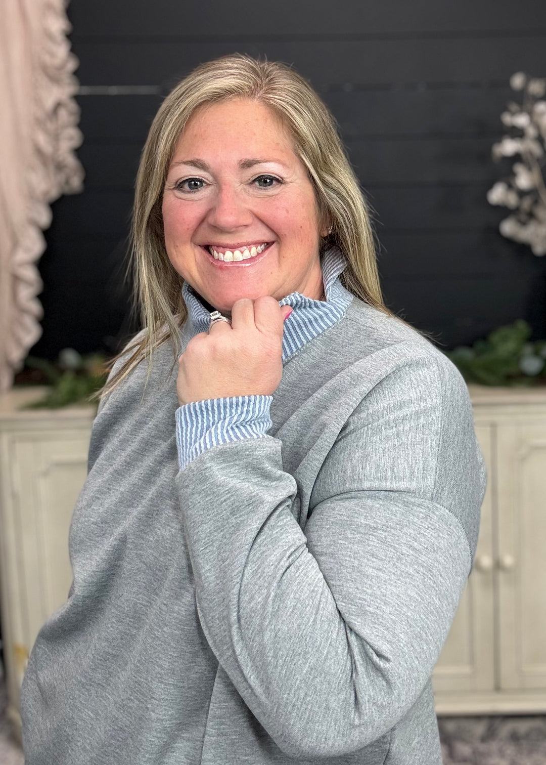 Grey - Mock Neck with Side Collar Slit