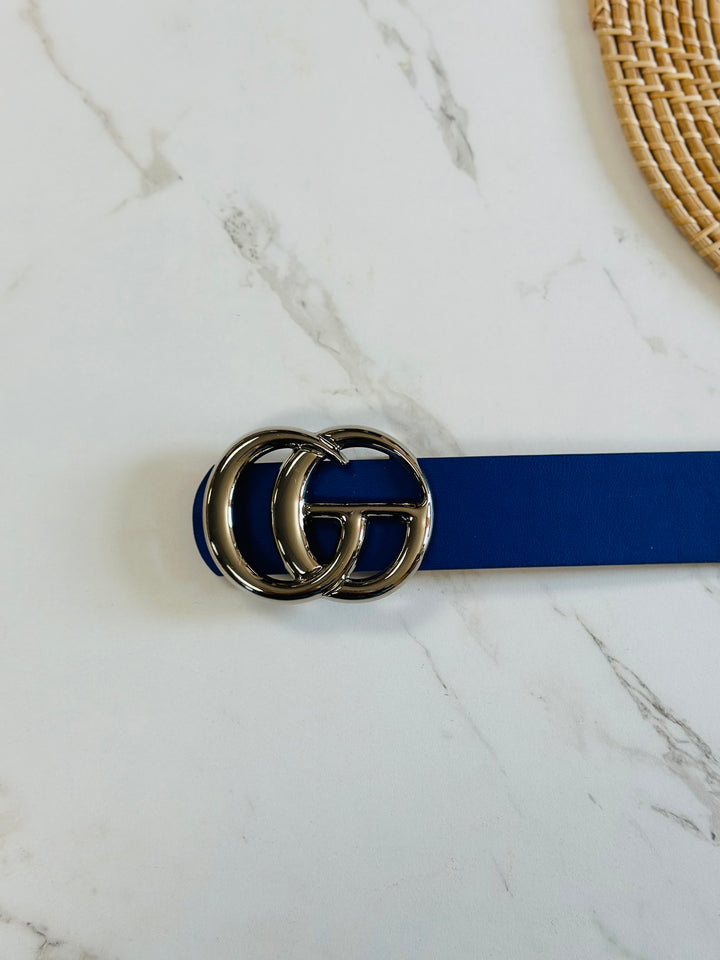 Double G Silver Belt - Royal Blue