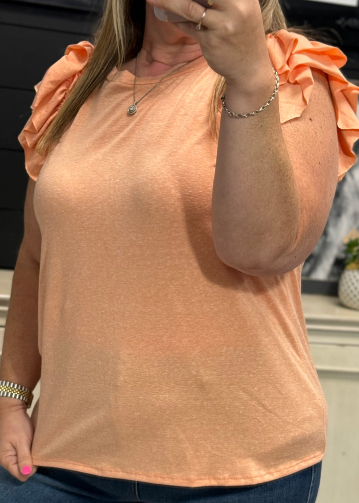 Orange Ruffle Sleeve Sleeveless Top