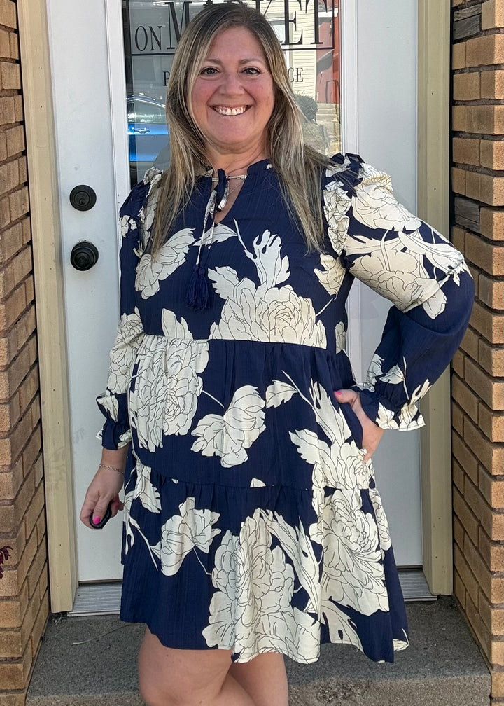 Midnight Bloom Tiered Mini Dress