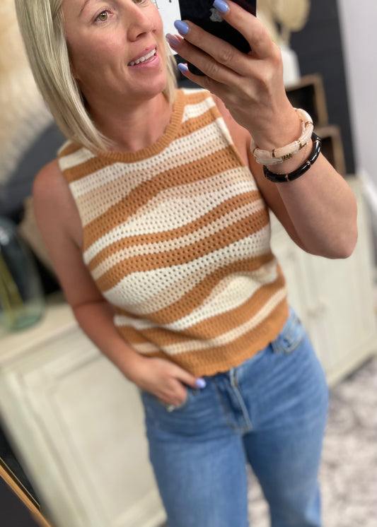 Multi Color Stripe Knit Crop Sweater Top