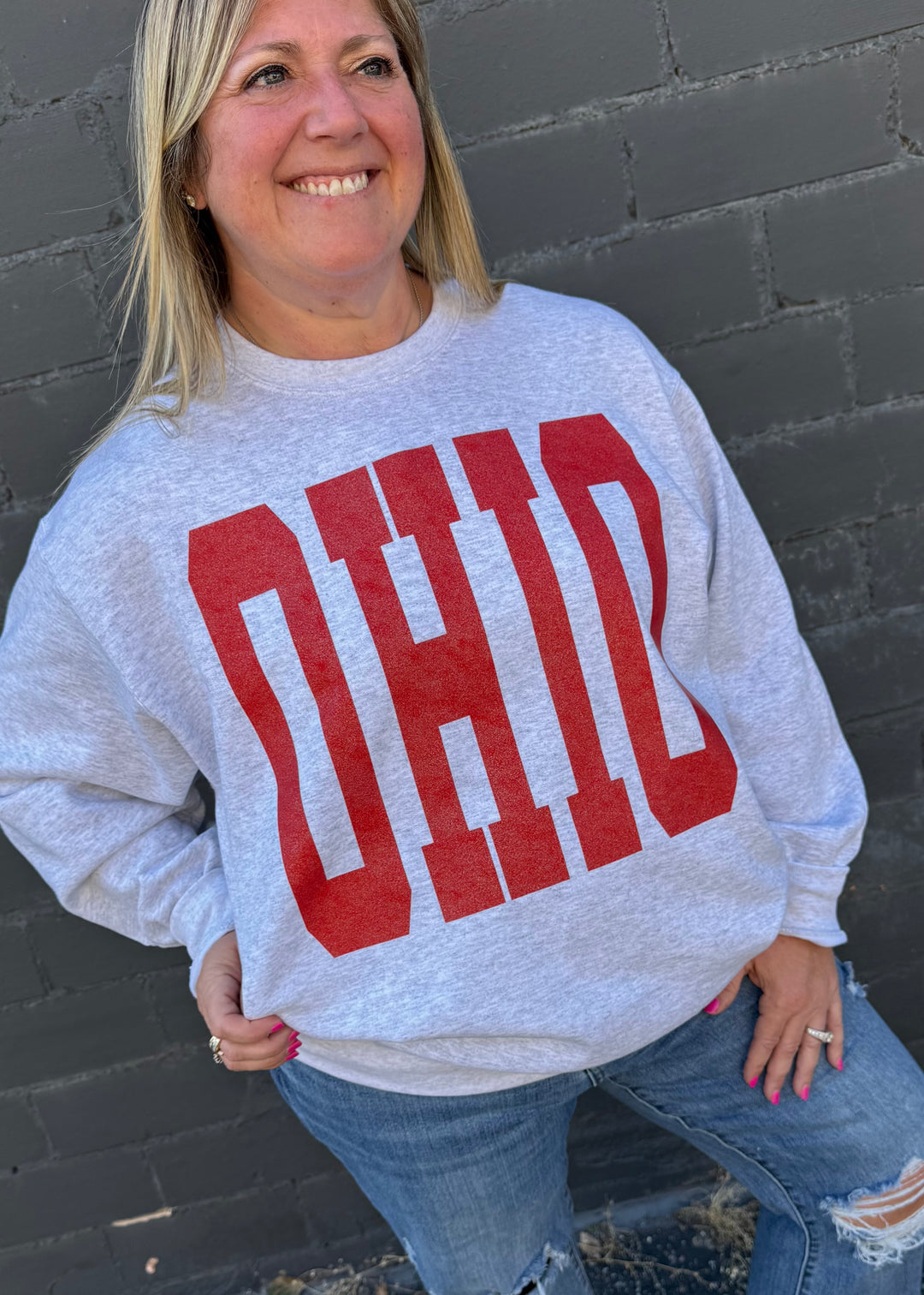 OHIO RED GLITTER LARGE PRINT - GRAPHIC PULLOVER - MADE TO ORDER