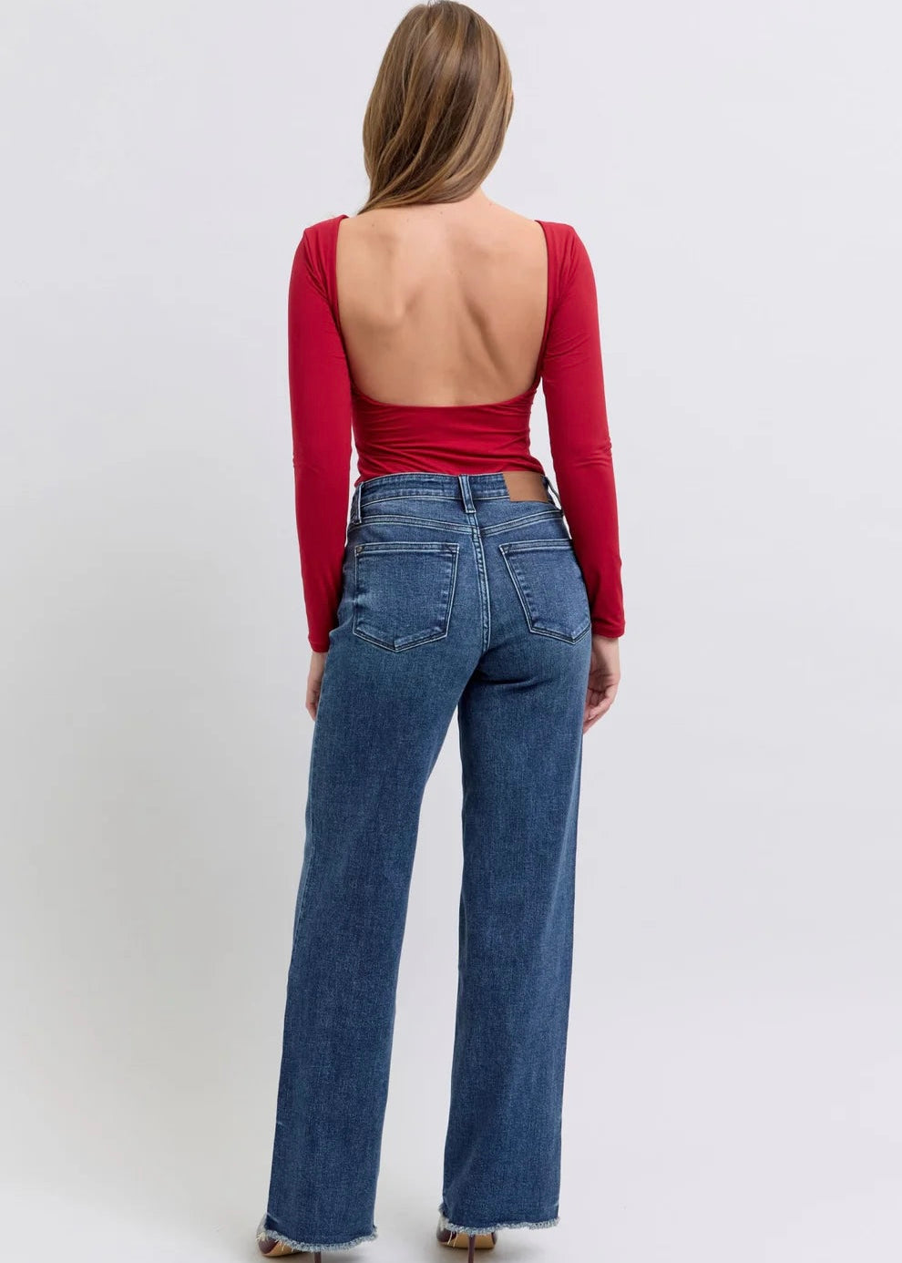 Judy Blue JB82640 - Mid Rise Wide Leg Raw Hem
