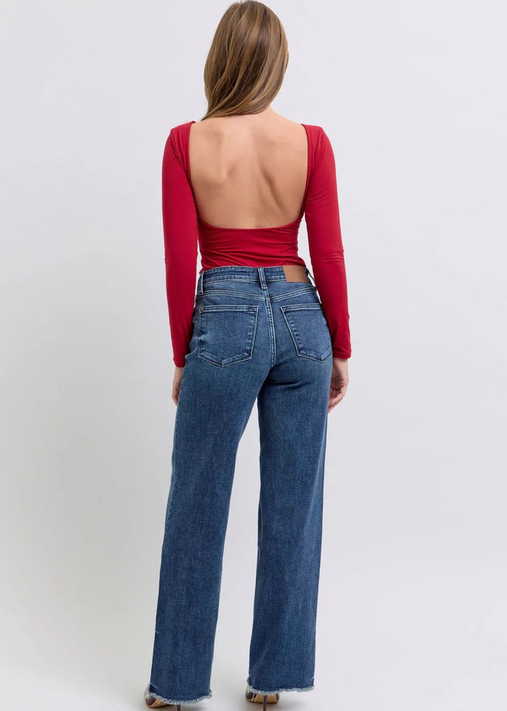 Judy Blue JB82640 - Mid Rise Wide Leg Raw Hem