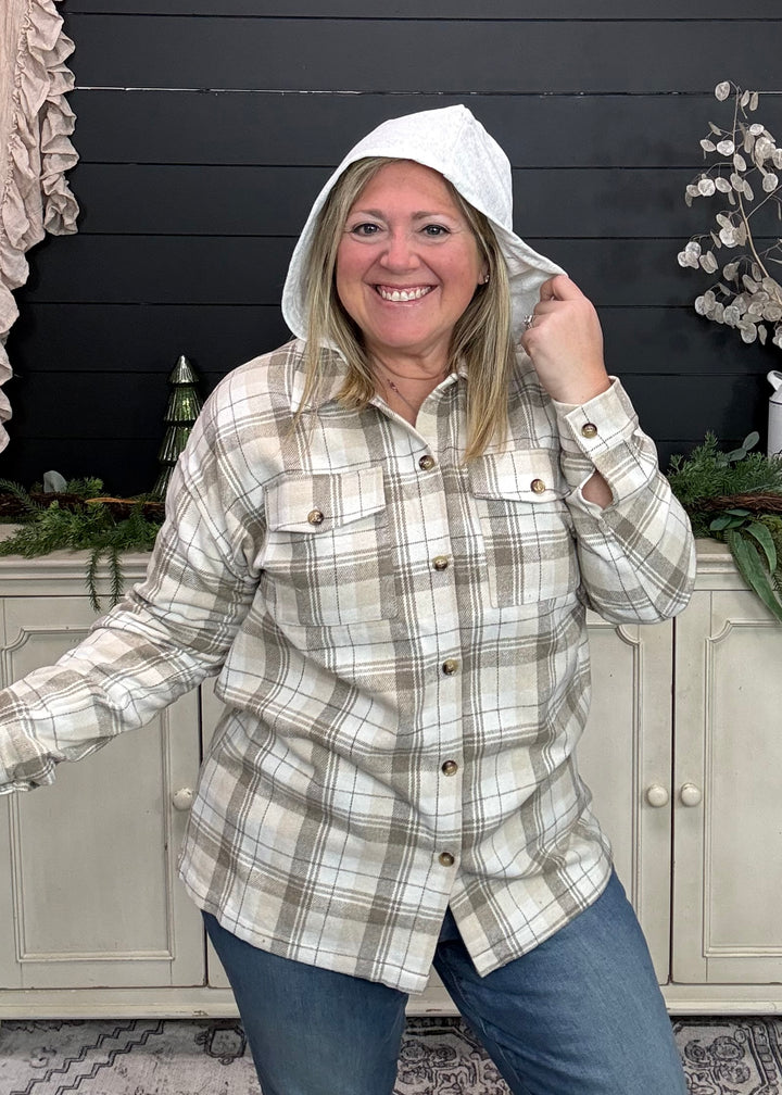 Beige Campfire Plaid Hooded Jacket