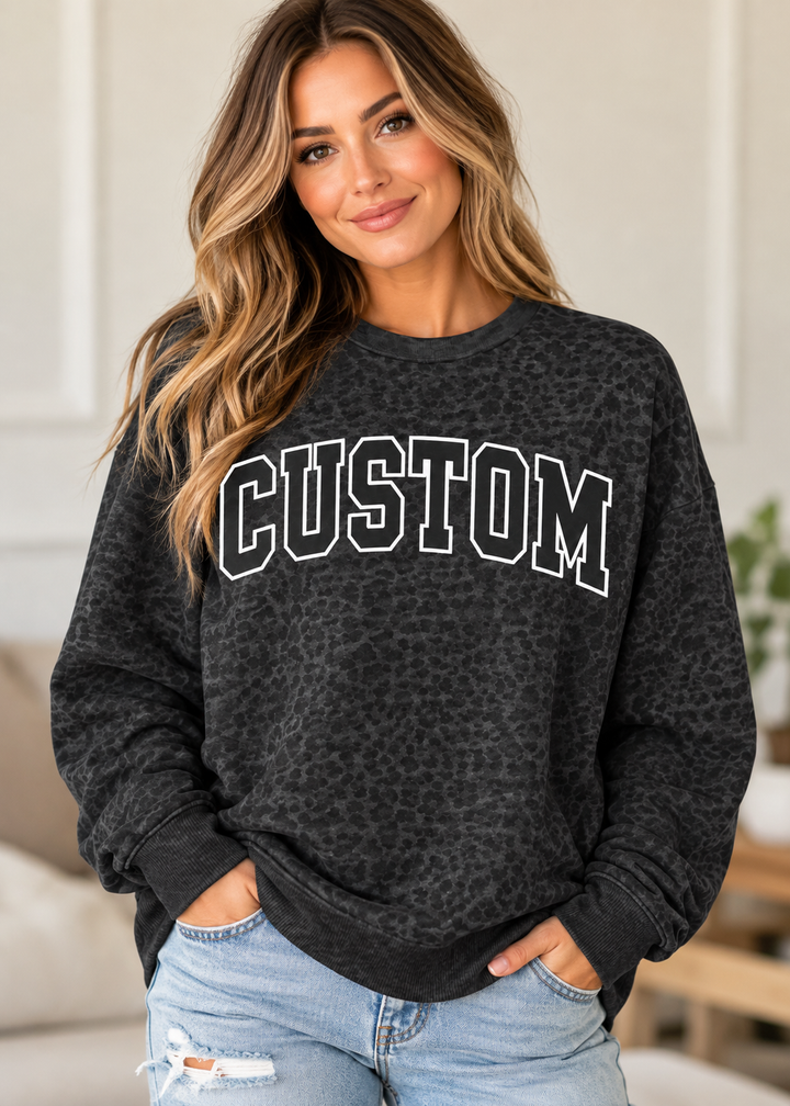 CUSTOM BLACK LEOPARD HOLLOW LAT Women's Weekend Crewneck Sweatshirt