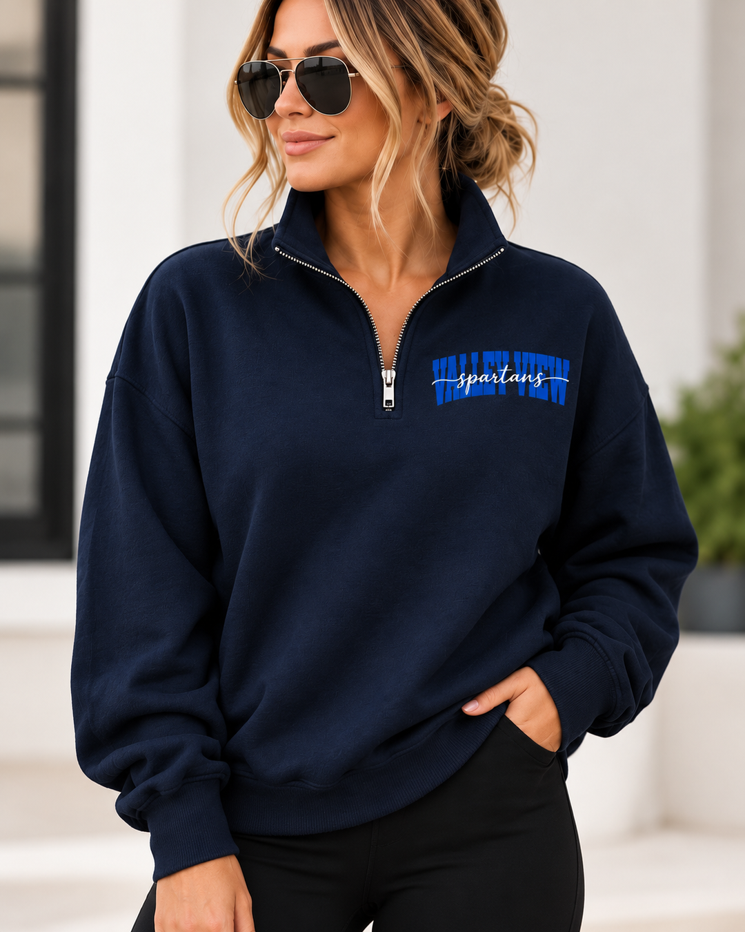 1/4 ZIP SOLID WITH CENTER TEXT - CUSTOM SHOULDER TO SHOULDER PRINT