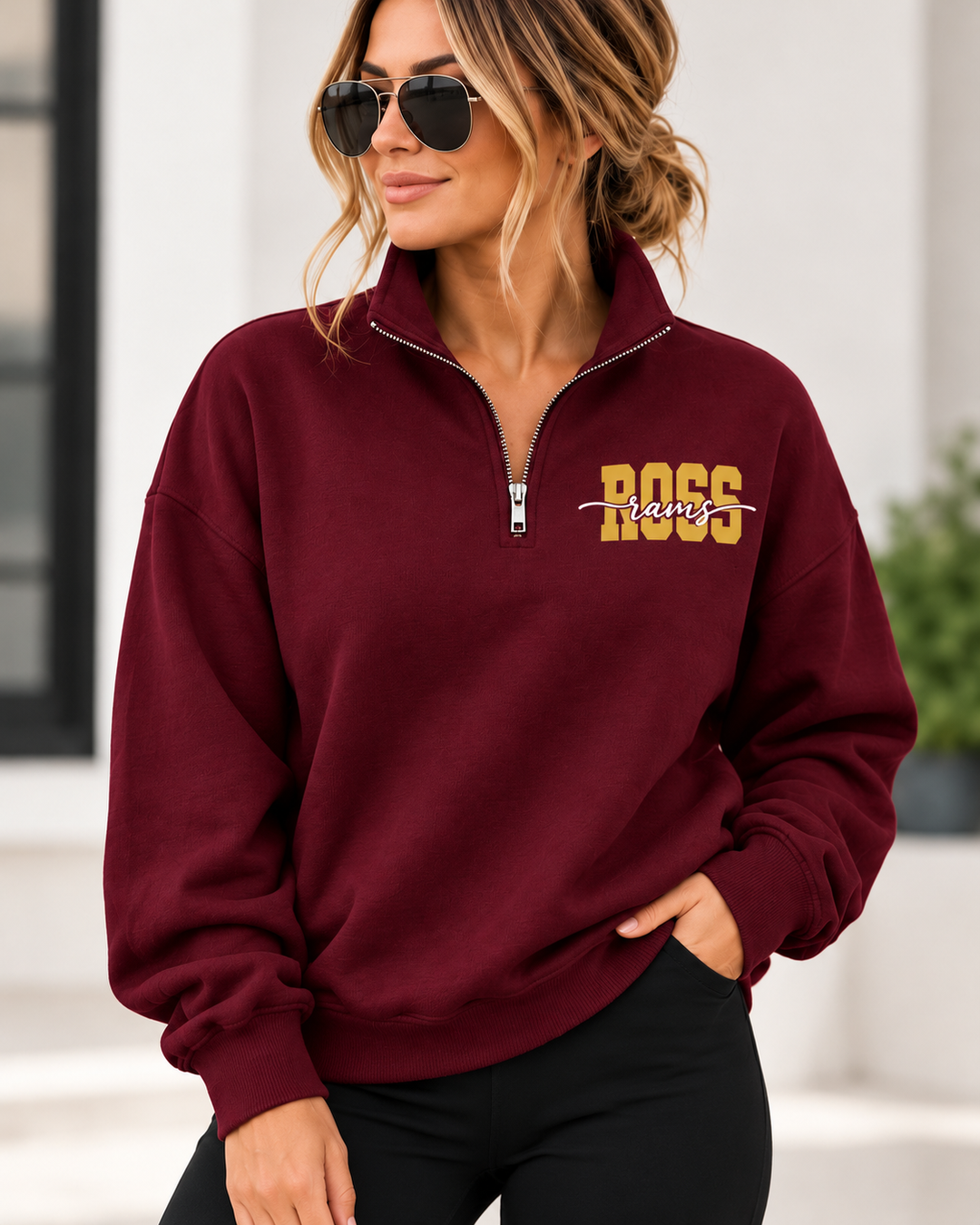 1/4 ZIP SOLID WITH CENTER TEXT - CUSTOM SHOULDER TO SHOULDER PRINT