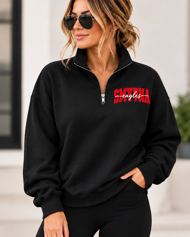 1/4 ZIP SOLID WITH CENTER TEXT - CUSTOM SHOULDER TO SHOULDER PRINT