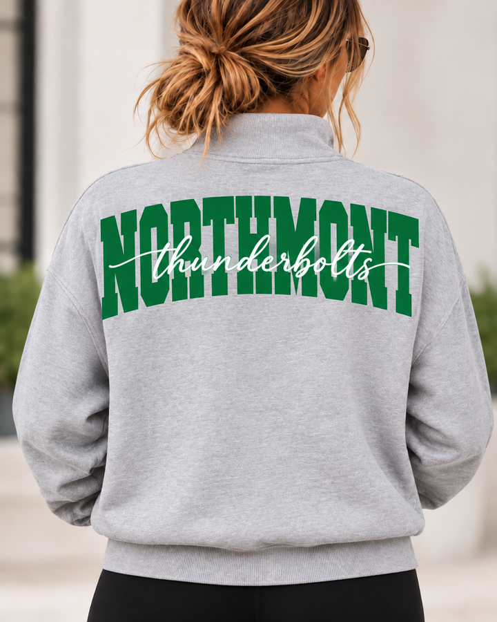 1/4 ZIP SOLID WITH CENTER TEXT - CUSTOM SHOULDER TO SHOULDER PRINT