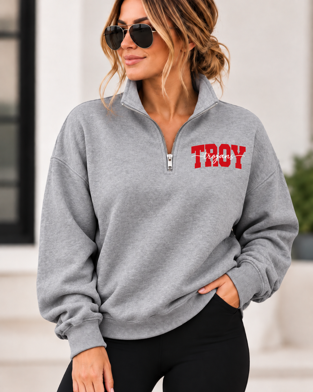 1/4 ZIP SOLID WITH CENTER TEXT - CUSTOM SHOULDER TO SHOULDER PRINT