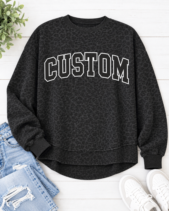 CUSTOM BLACK LEOPARD HOLLOW LAT Women's Weekend Crewneck Sweatshirt