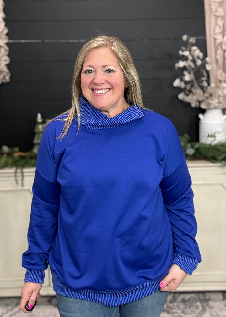 Royal Blue - Mock Neck with Side Collar Slit