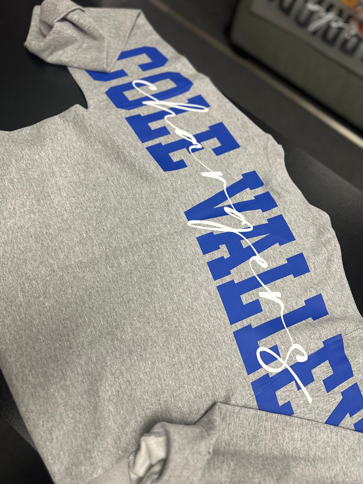 SOLID CUSTOM BIG BACK SWEATSHIRT WITH CURSIVE CENTER