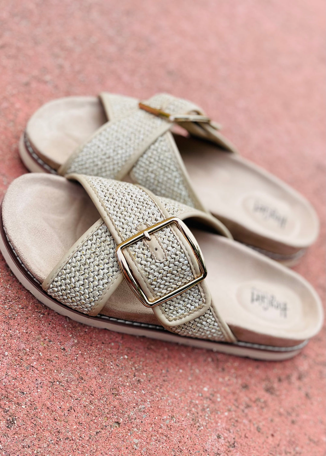 "Booked" Woven Cross Strap Design Slide Sandal