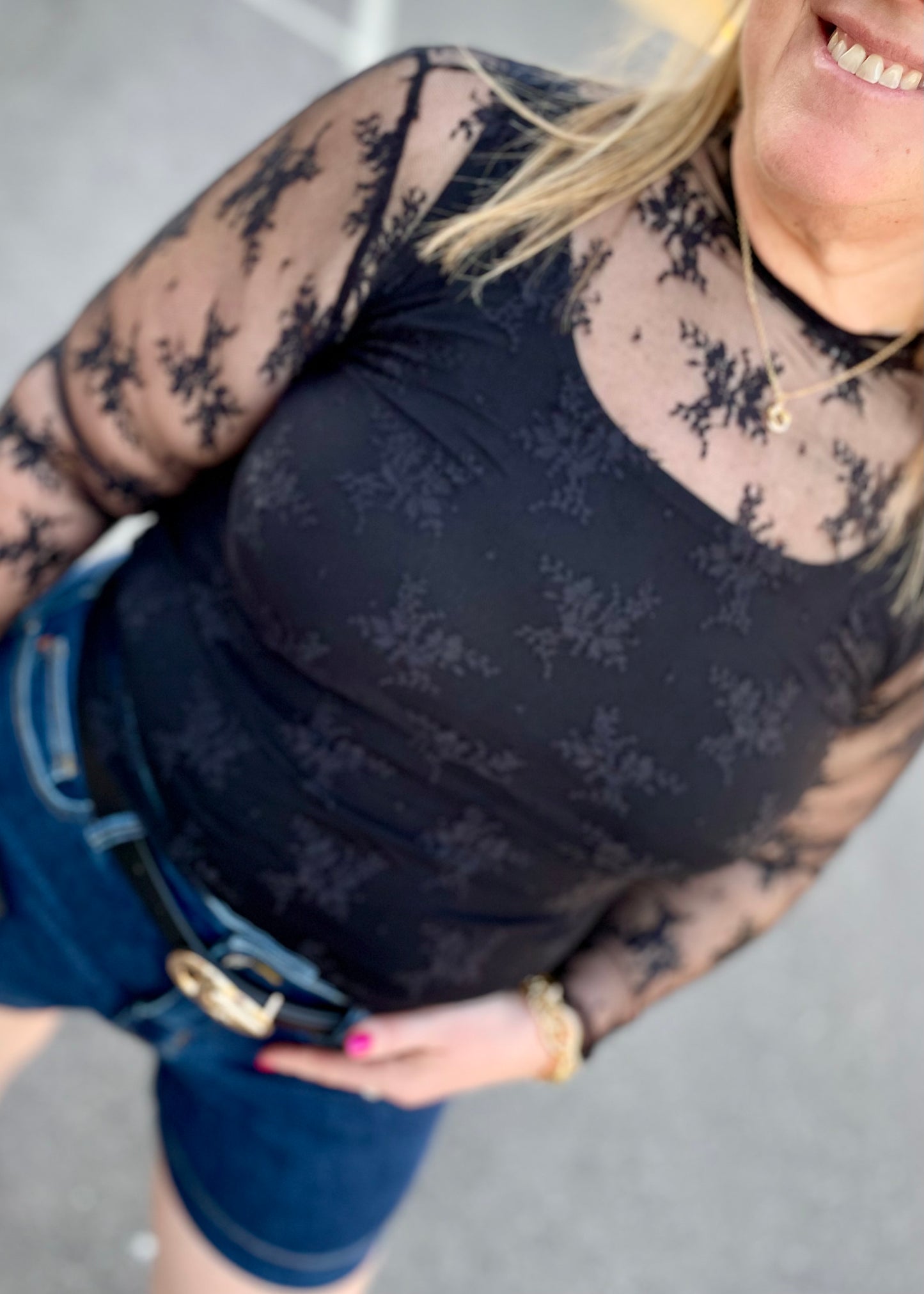 Black - Lace Sheer Mesh Top