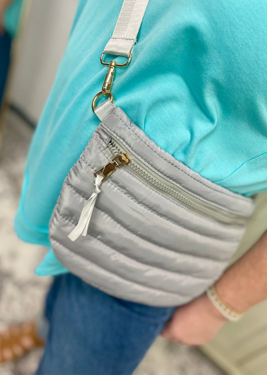 Light Grey Quilted Puffer Bag