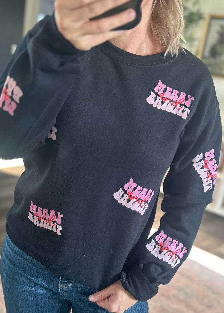RETRO MERRY & BRIGHT ALL OVER CREWNECK