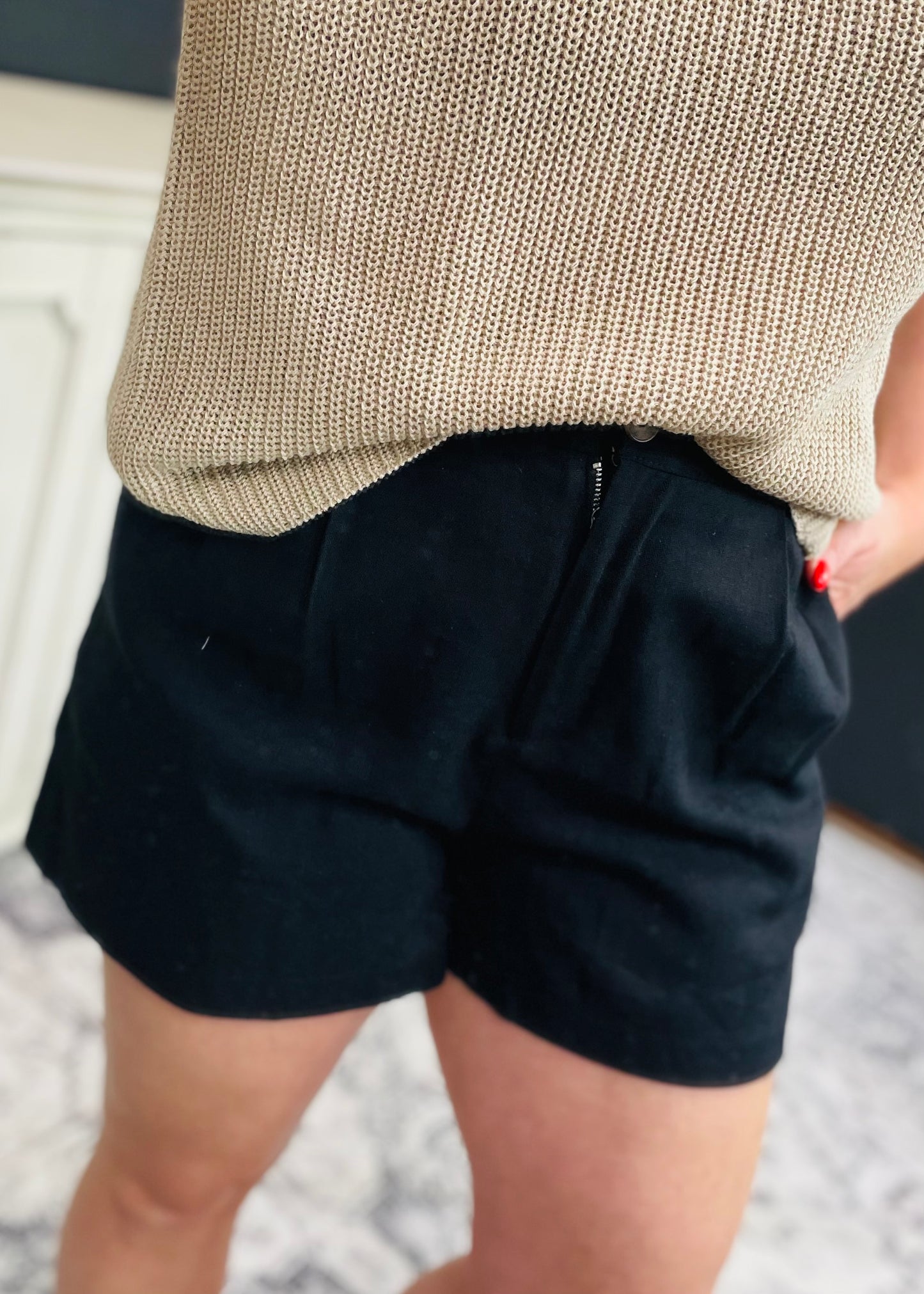 Black High Waist Pleated Shorts