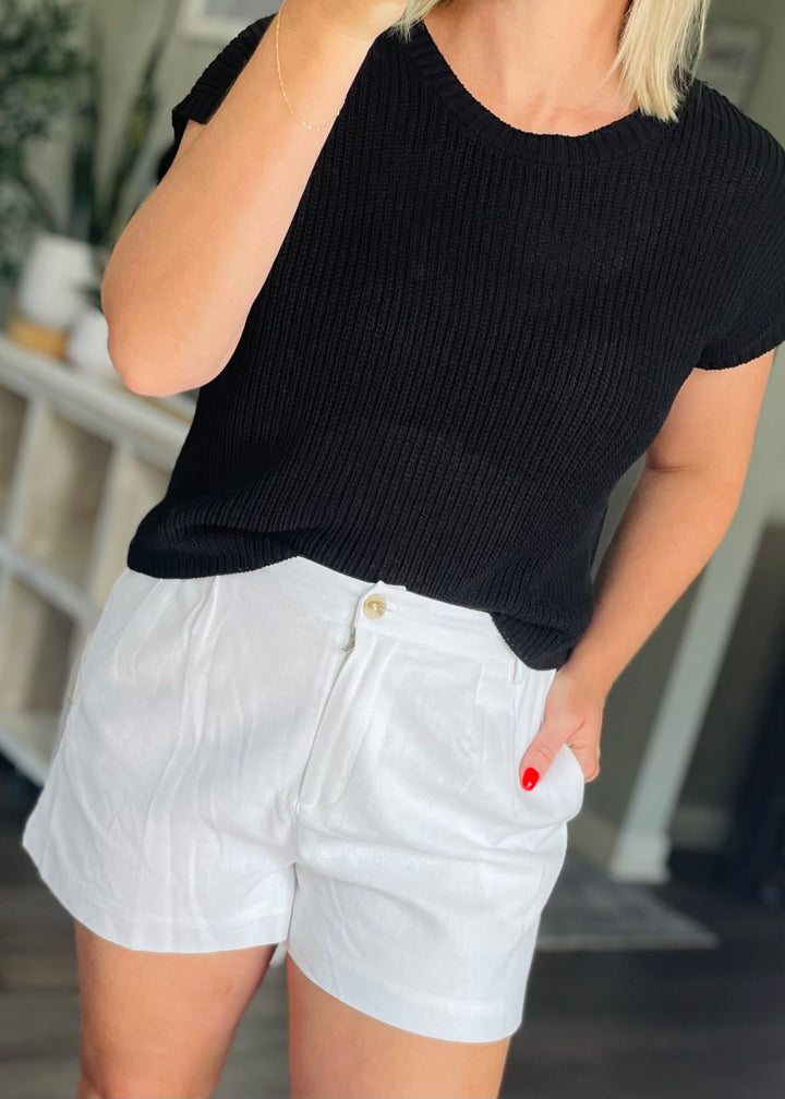 White High Waist Pleated Shorts