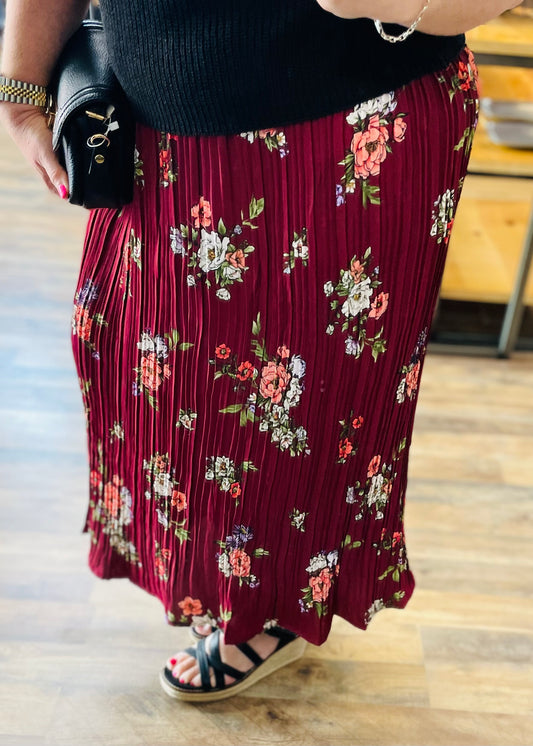 PLEATED FLORAL SKIRT