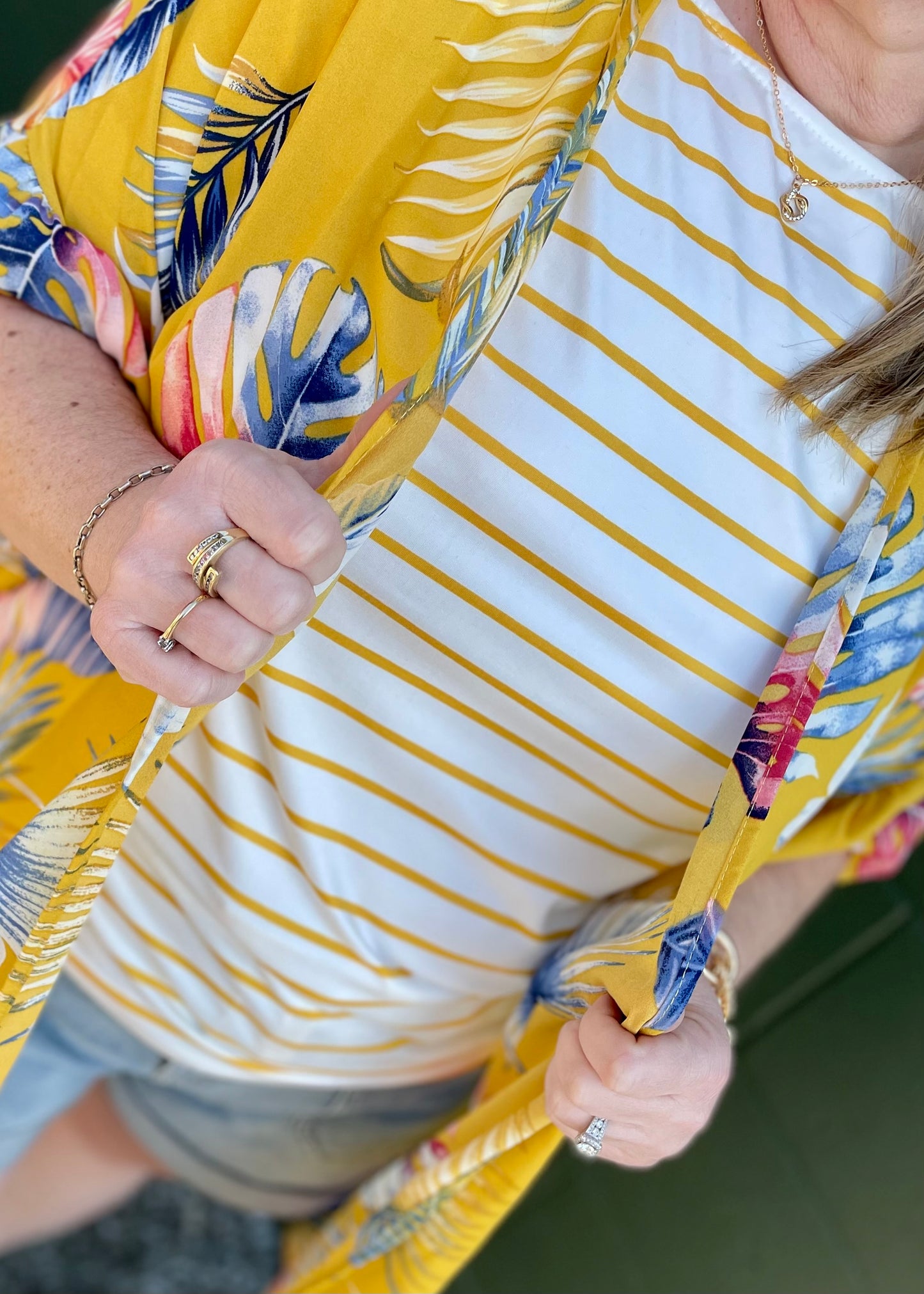 Yellow Stripe Boat Neck Top