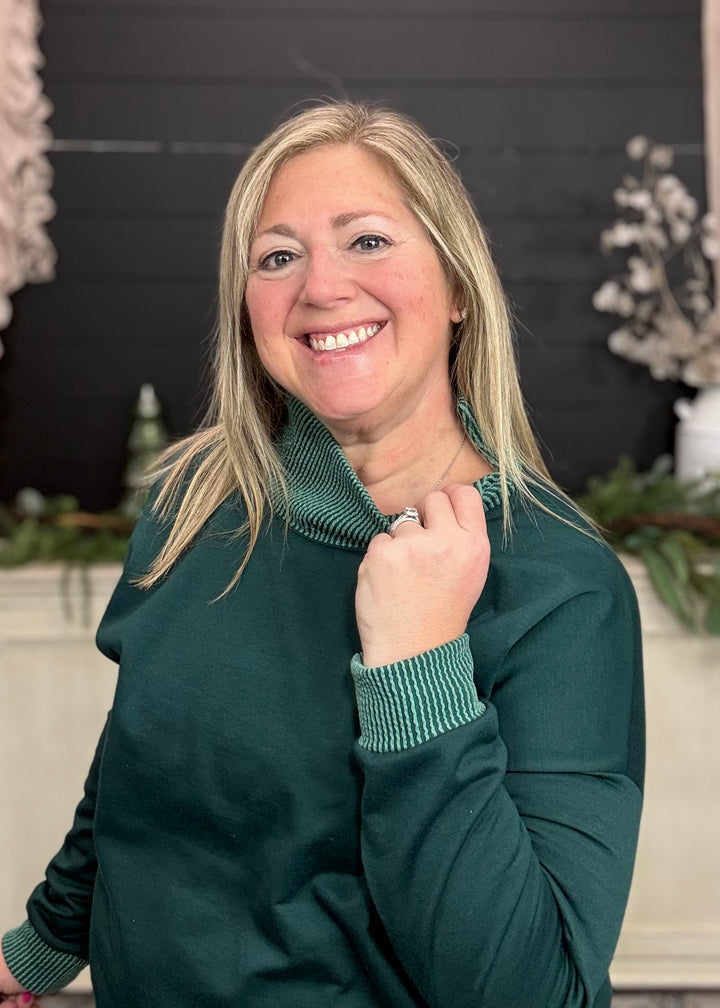 Hunter Green - Mock Neck with Side Collar Slit