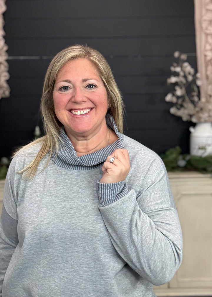 Dusty Blue - Mock Neck with Side Collar Slit