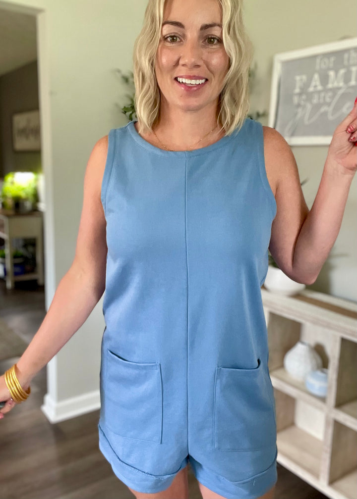 Steel Blue French Terry Romper