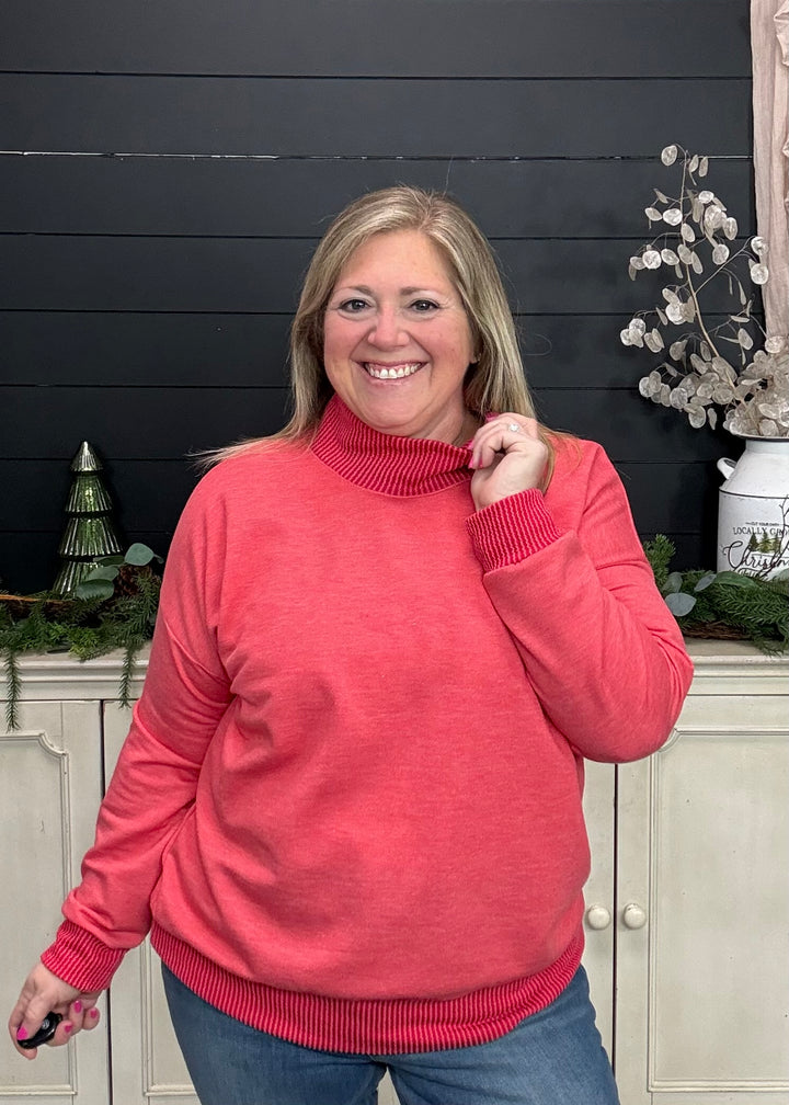 Red - Mock Neck with Side Collar Slit