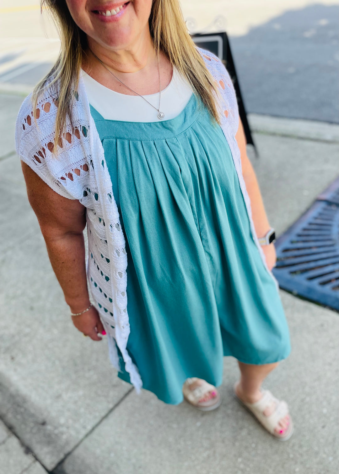 Linen Blend Romper w/ Pockets