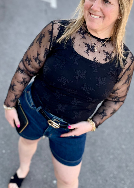 Black - Lace Sheer Mesh Top