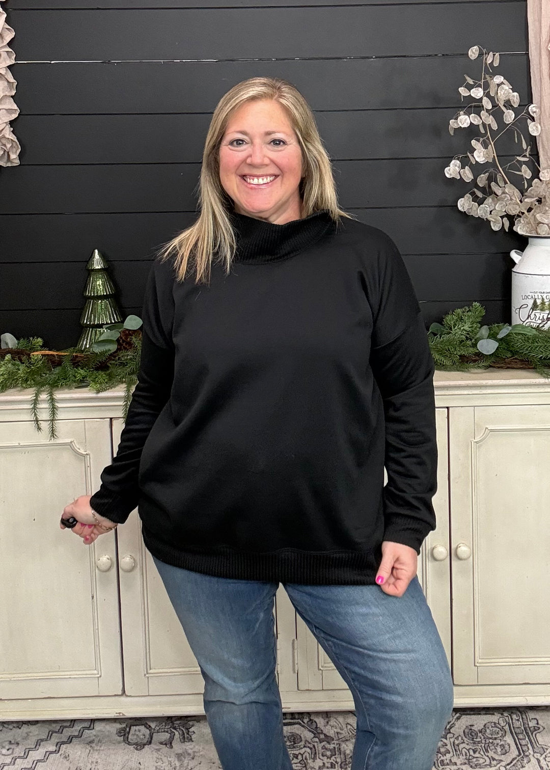 Black - Mock Neck with Side Collar Slit