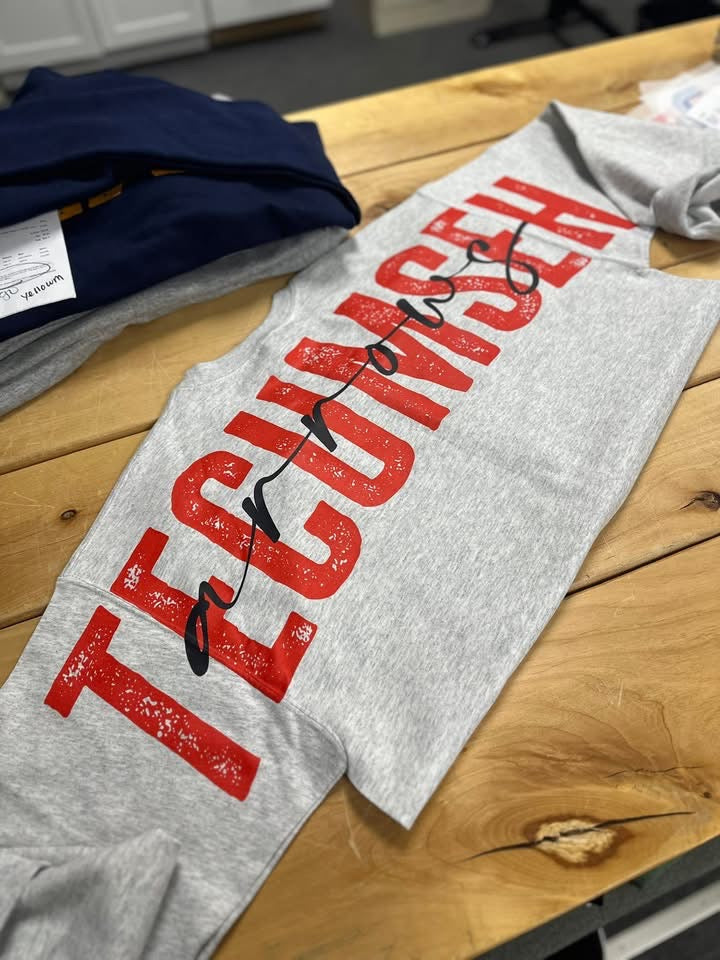 DISTRESSED BIG BACK SWEATSHIRT WITH CENTER SCRIPT-  CUSTOM