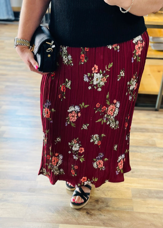 PLEATED FLORAL SKIRT