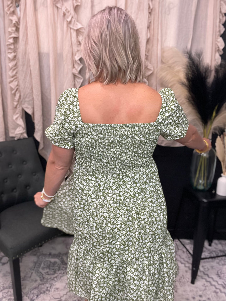 Floral Printed Tiered Mini Dress W/Side Pocket