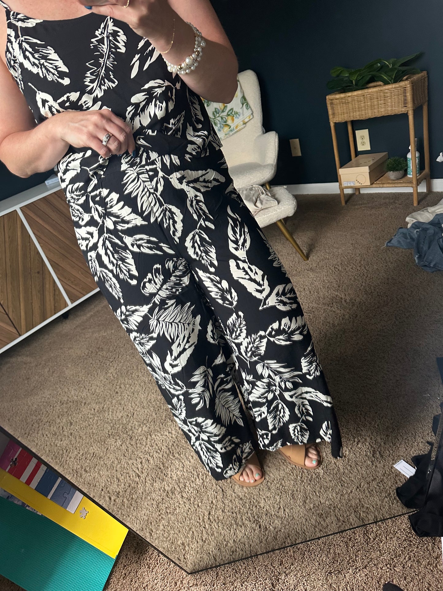 Leaf Cami Pants: BLACK/CREAM
