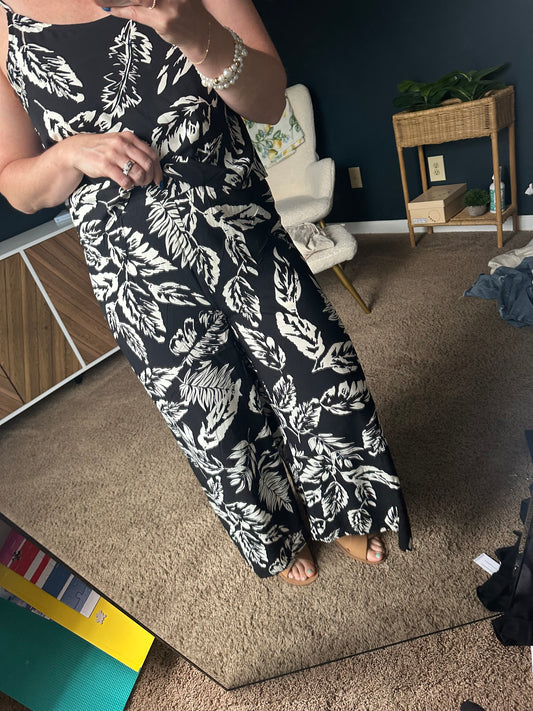 Leaf Cami Pants: BLACK/CREAM