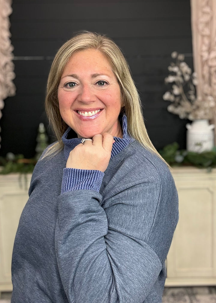 Navy - Mock Neck with Side Collar Slit