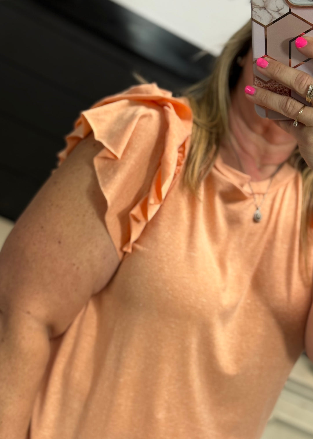 Orange Ruffle Sleeve Sleeveless Top