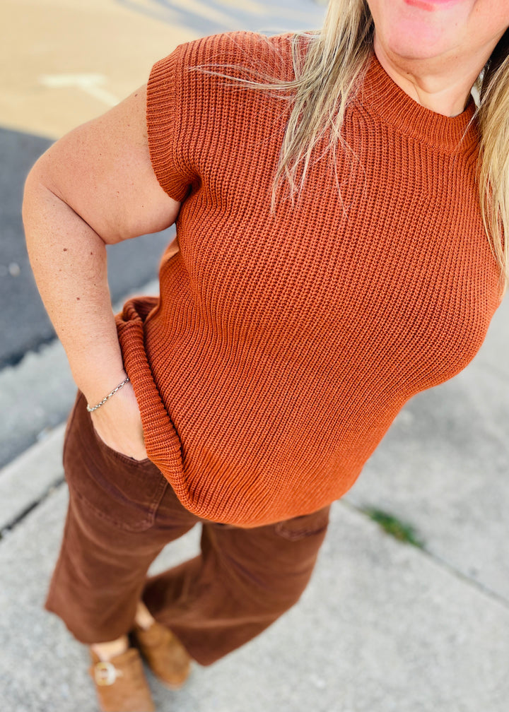 Round Neck Drop Shoulder Ribbed Sweater Vest