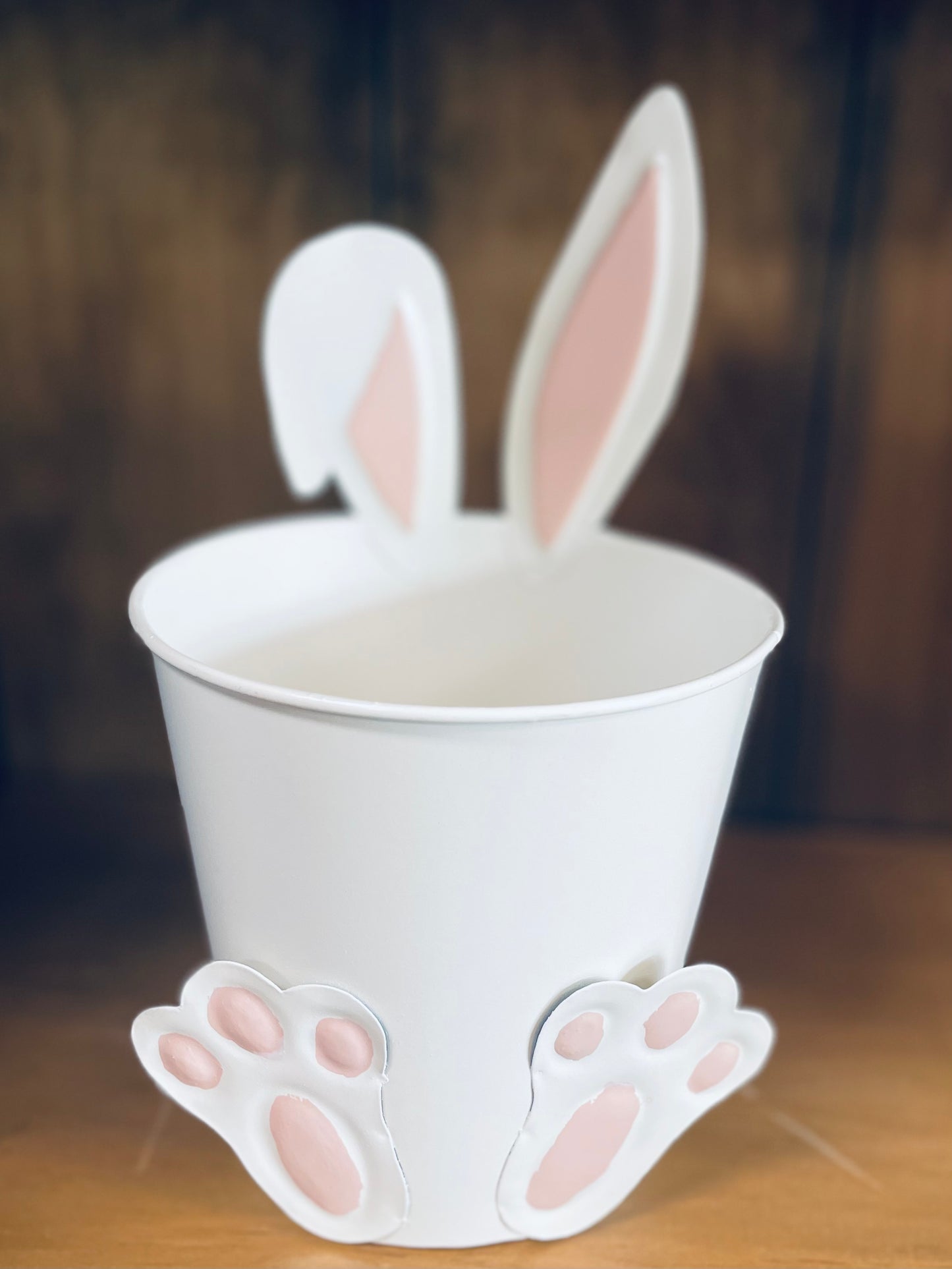 White Easter Bunny Metal Bucket