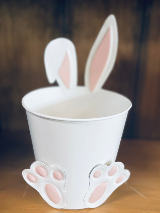 White Easter Bunny Metal Bucket