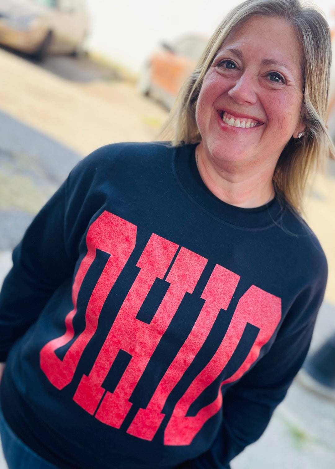 OHIO RED GLITTER LARGE PRINT - GRAPHIC PULLOVER - MADE TO ORDER