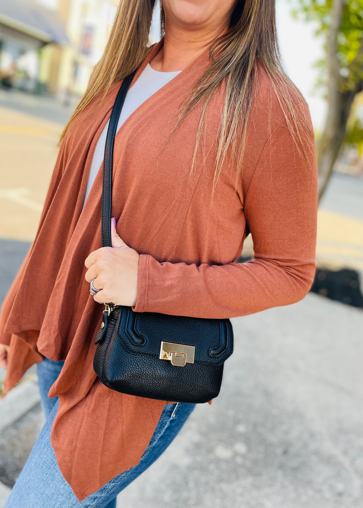 Rust - Soft Drape Open Front Cardigan